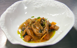 Monica Galetti pumpkin and mascarpone agnolotti pasta with wild mushrooms and marmite starter co ...