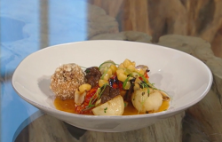 Ellis Barrie’s lobster with pork and  chanterelle mushrooms on Saturday Kitchen