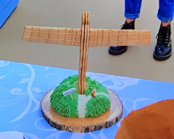 Eliza’s angel of the north biscuit structure with ginger and lime on Junior Bake Off