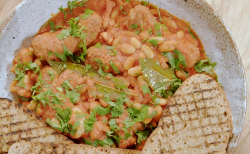 Masha Rener’s  sausages with cannellini beans on Nadia’s Family Feasts