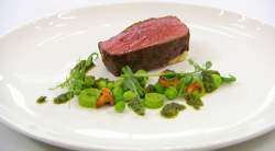 James roast beef with girolles and bone marrow potato puree main course on Masterchef The Profes ...