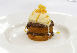 Monty’s brown butter sponge with chocolate cremeux with orange ice cream on Masterchef The ...