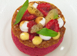 Exose’s choux bun with brandy snap, lemon curd and raspberries on Masterchef The Professio ...