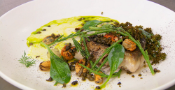 Yaz’s pan fried coley with dill oil and leek veloute on Masterchef The Professionals