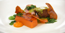 Exose’s spiced duck breast with sweet potato fondant, spinach and chimichurri on Masterche ...