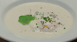 Tom’s French oeufs en meurette dish with poached eggs, white wine and cream on Rick Stein& ...