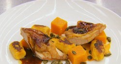 Exose’s roasted guinea fowl with butternut  gnocchi on MasterChef The Professionals 2019