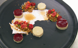 Ben’s Jerusalem artichoke with  Italian meringue and berries dessert  on Mastercgef The Pr ...