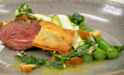 Steve’s lamb rump with asparagus, mushrooms and salsa Verde on Masterchef The Professional ...