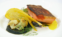 Arbinder’s sea trout with potatoes, fennel, cauliflower, and a coconut and ginger curry sa ...