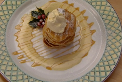 Gary Rhodes Christmas scotch pancakes with lemon raisin syrup and rum custard on Gary RhodesR ...