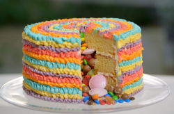 Three tier rainbow cake on Beautiful Baking with Juliet Sear