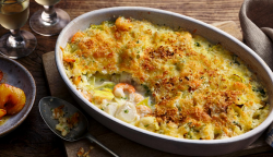 Rick Stein’s seafood gratin with caramelised apples on Saturday Kitchen