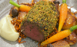 Andrew’s venison with carrots, potatoes and a chocolate and coffee sauce on Masterchef The ...