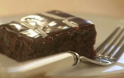 Mary Berry’s beetroot and chocolate cake with white chocolate feathered icing on A Berry R ...