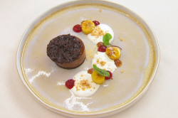 Michelle Trusselle’s chocolate delice with a chocolate and rum sponge and caramelised plan ...