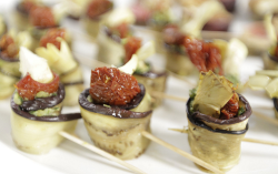 Juliet Sear’s Christmas Canapés consisting of Aubergine Rolls and Fig and Brie Bakes on Be ...