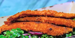 Simon Rimmer’s crispy sole with pea and kale slaw on Sunday Brunch