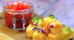 Simon Rimmer’s fried feta sagnaki with a spiced tomato chutney and honey on Sunday Brunch