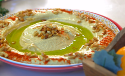 Nadia Sawalha’s ho ho hummus on John and Lisa’s Weekend Kitchen