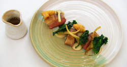 Exose’s cannon of lamb with artichokes, kale, olives and a lamb sauce on MasterChef The Professi ...