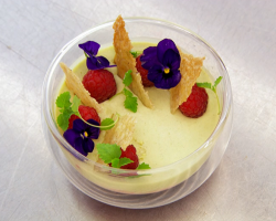 Andrew’s lemon balm posset on a lavender and raspberry compote  on Masterchef The Professi ...