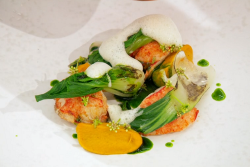 Adam Handling’s BBQ lobster in wagu beef fat with carrots, pak choi, jerk seasoning and  l ...