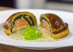 James Martin Salmon Pithivier with peas and a Mustard Cream Sauce on James martin’s Saturd ...