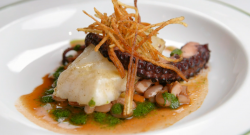 Exose’s poached seaweed butter turbot with octopus, potatoes and a sauce vierge on MasterC ...