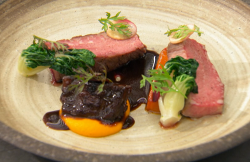 Stu’s pork with carrots and char siu sauce on Masterchef The Professional 2019