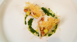 Stu’s red mullet with squid, coriander, straw potatoes and a garlic and lime sauce on Mast ...