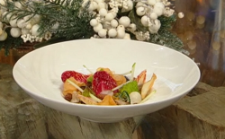 Ruth Hansom roasted cauliflower mousse with apple compote and pickles on Saturday Kitchen