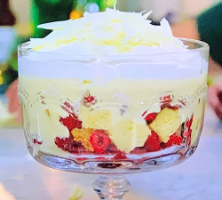 Taron Egerton mum’s Christmas white chocolate, custard and raspberry trifle with Madeira c ...