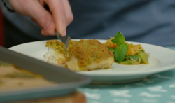 Gregg Wallace and James Drew’s pine nuts crusted cod with a cucumber salad on Eat Well for ...