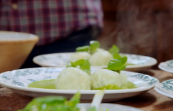 Jamie Oliver Italian gnudi dumplings with watercress and ricotta cheese on Jamie and Jimmy’s Fri ...