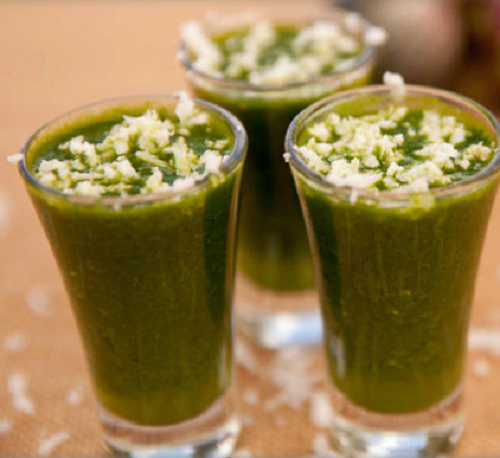 Ainsley Harriott global green shot and coconut smoothie on Ainsley’s Market Menu