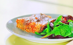 Stacie Stewart’s vegetarian whole wheat lasagna with green salad on the here is on I prepa ...