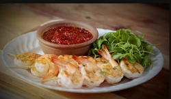 Jimmy Doherty’s prawn skewers with a garlic and chilli dipping sauce on Jamie and Jimmy’s Friday ...