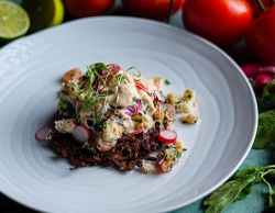 Simon Rimmer’s chilli potato Rossi with white and brown crab meat on Sunday Brunch