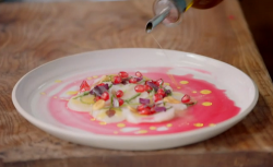 Ant and Dec’s Japanese scallops with shiso leaf, yuzu and pomegranate on Jamie and Jimmy’s Frida ...