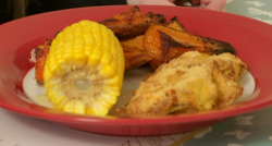 James Drew’s turkey nuggets, sweet potato wedges and sweet corn on Eat Well for Less?