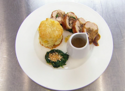 Karren’s Balmoral chicken breast stuffed with spinach and haggis, potatoes and a whisky sa ...