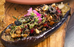 Dev’s aubergine shell with wild rice on Masterchef 2020