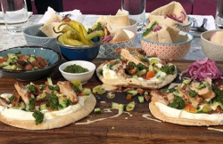 John Gregory-Smith  chicken shish pitta with zhoug on Sunday Brunch