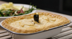 Sarah’s chicken, leek and pancetta pie with mash potatoes and green beans on Best Home Cook