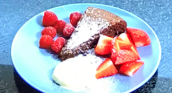 Steven Arnold (Ashley from Coronation Street) chocolate cake with ice cream and berries on Celeb ...