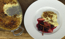 James Martin’s mum’s clotted cream rice pudding with a apple and blackberry compote  ...