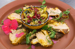 Dev’s chicken, olive and coconut curry with a mango and apple salad on Masterchef 2020