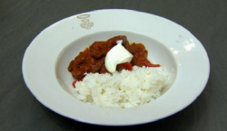 Anthea Turner’s Hungarian goulash with sour cream on Celebrity Come Dine With Me 2020