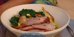 Matt Tebbutt’s leg of lamb cooked in milk, spinach, artichoke and potatoes on Saturday Kitchen